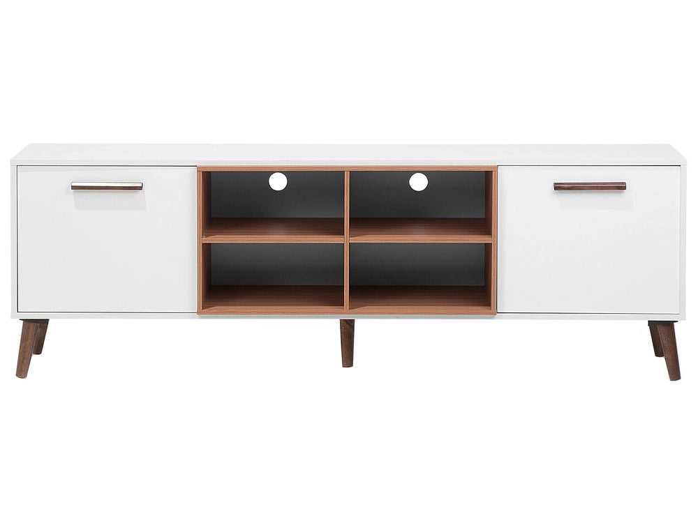 Mobile TV bianco con legno scuro per TV fino a 78ʺ con 2 ripiani