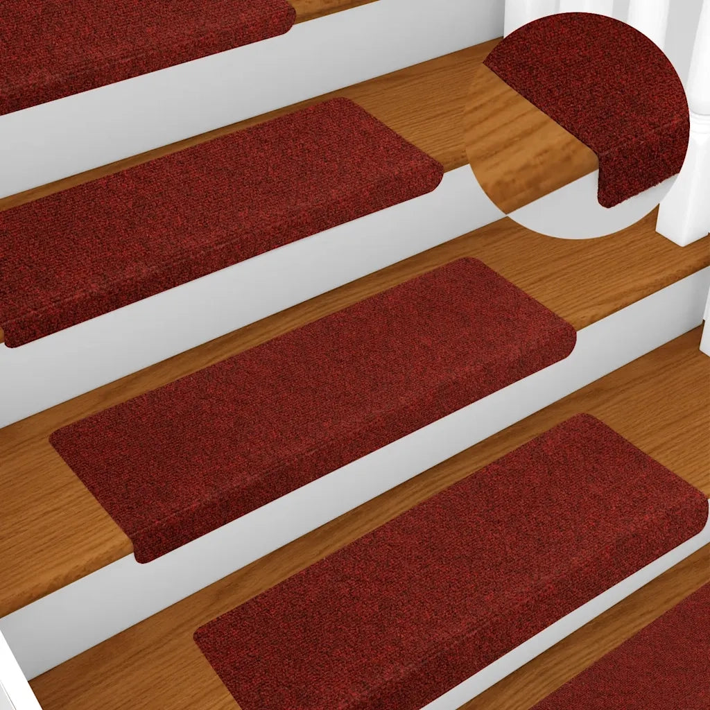 Tappetini per scale autoadesivi 10 pz | Gradini per Scale 65x21x4 cm Bordeaux Rosso Bordo rettangolare
