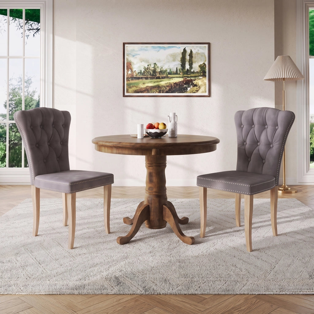 Sedia da sala da pranzo set 2 pezzi con schienale alto ergonomico;47*50*99cm;Legno massello;Velluto;Grigio