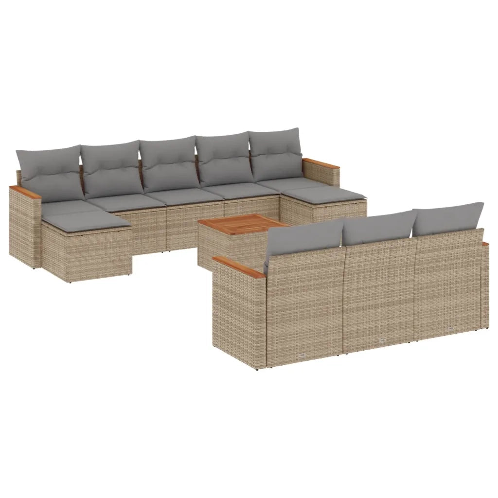 Set Divani da Giardino 11 pz con Cuscini Beige in Polyrattan