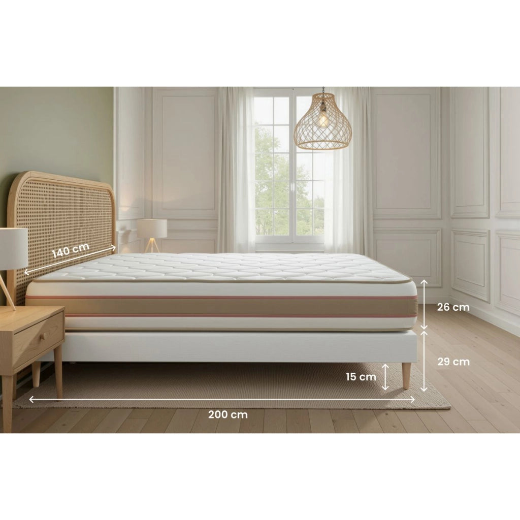 Pacchetto letto completo - Materasso 140x200cm + Box spring con doghe (kit) + 2 cuscini + Piumino - Le Délicat