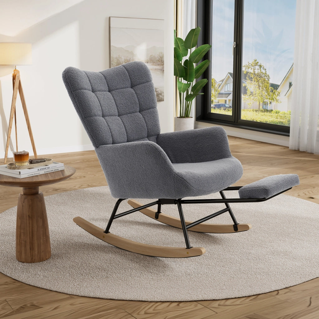 Sedia a dondolo con poggiapiedi 91x61x88 cm in metallo e legno; grigio
