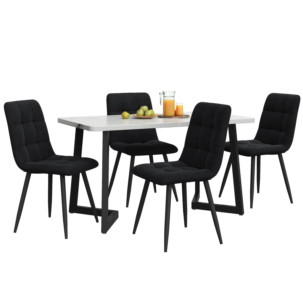 Set Tavolo da Pranzo con 4 Sedie ¨C Xylo ¨C Rettangolare, Velluto Nero, Gambe Nere