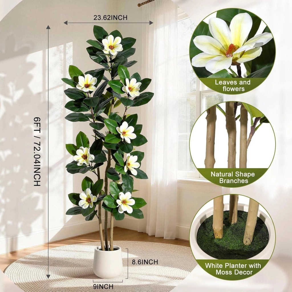 Ficus Artificiale da Pavimento 182 cm con Foglie Fitte e Vaso Decorativo