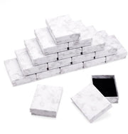 Scatola di Presentazione in Marmo Bianco - 24 Unità - Progetto Elegante - Rettilineo - Per Anelli e Collane - Con Spugna Molle - 9,1 x 7,1 x 2,8 cm