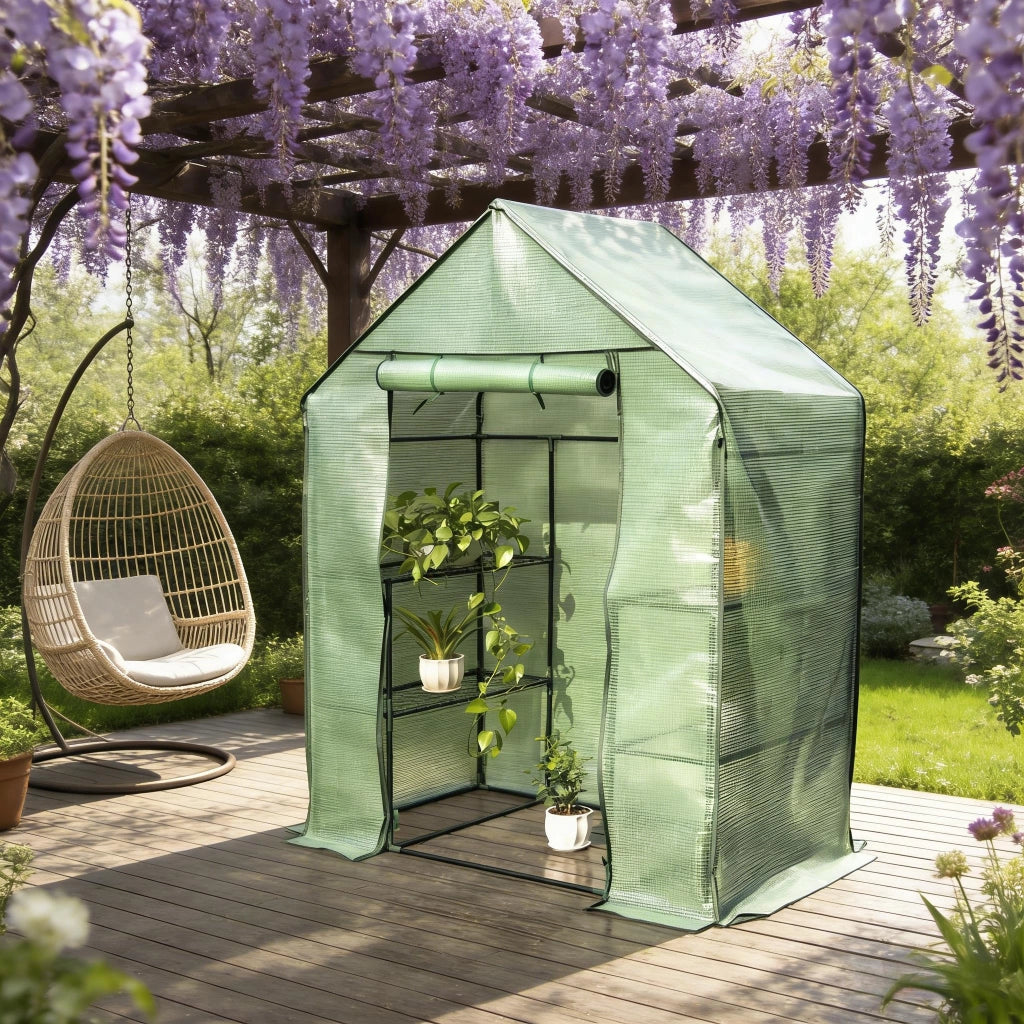 Serra da giardino per pomodori in polietilene verde con struttura in acciaio verniciato a polvere 143 × 215 × 195 cm