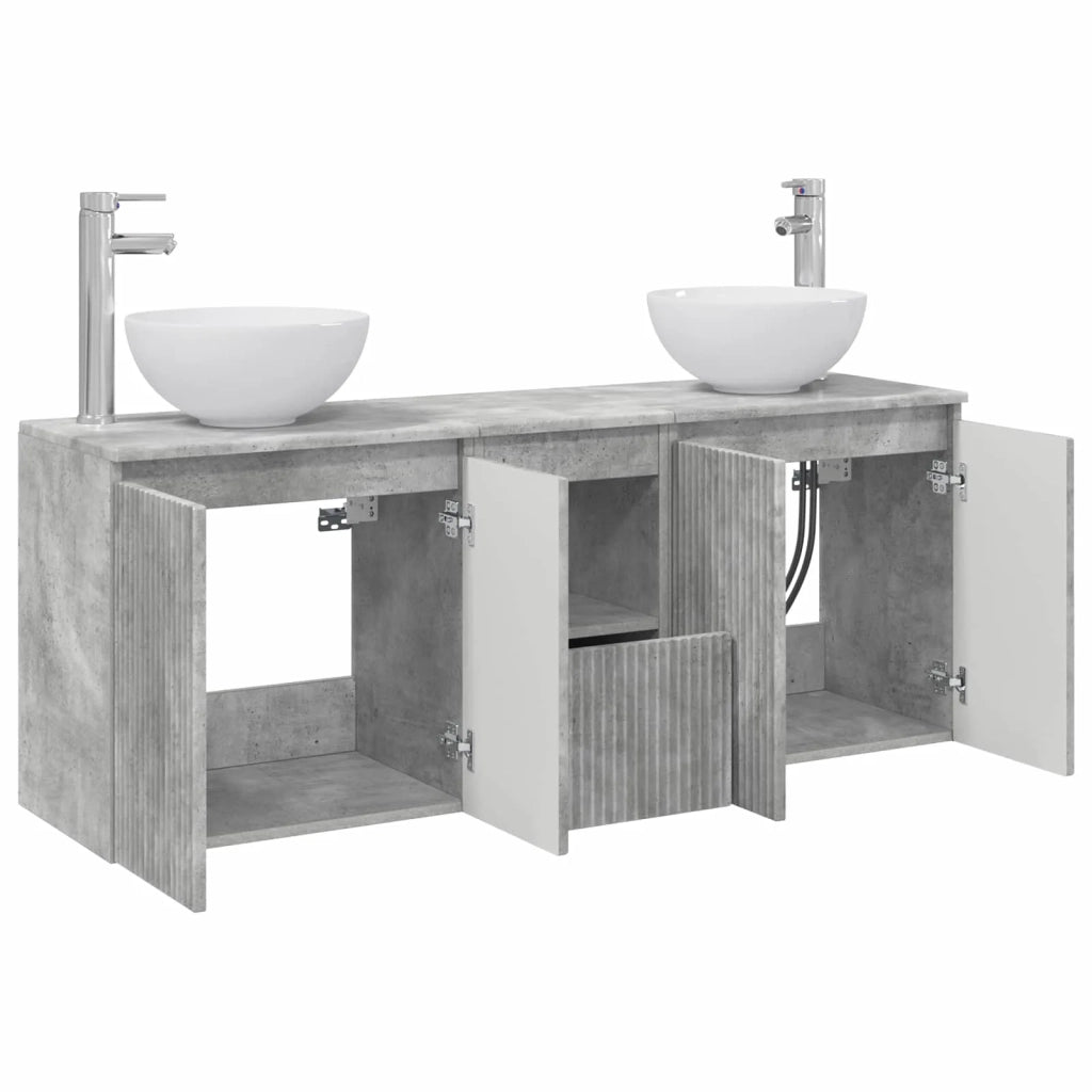 Set di Armadi da Bagno 3 pz Grigio Cemento 129 x 35 x 80 cm