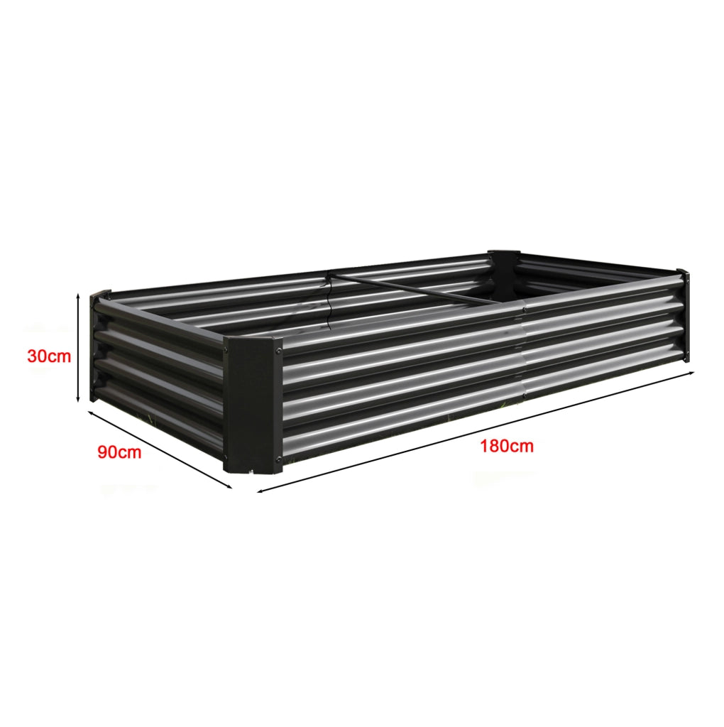 Orto rialzato 180x91x30 cm nero in metallo, base aperta per piante