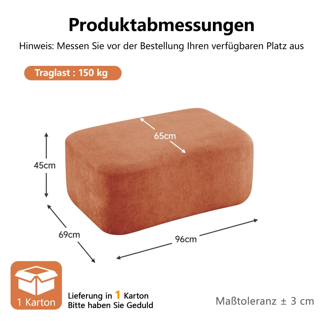 Pouf modulare in velluto arancione con schiuma ad alta resilienza