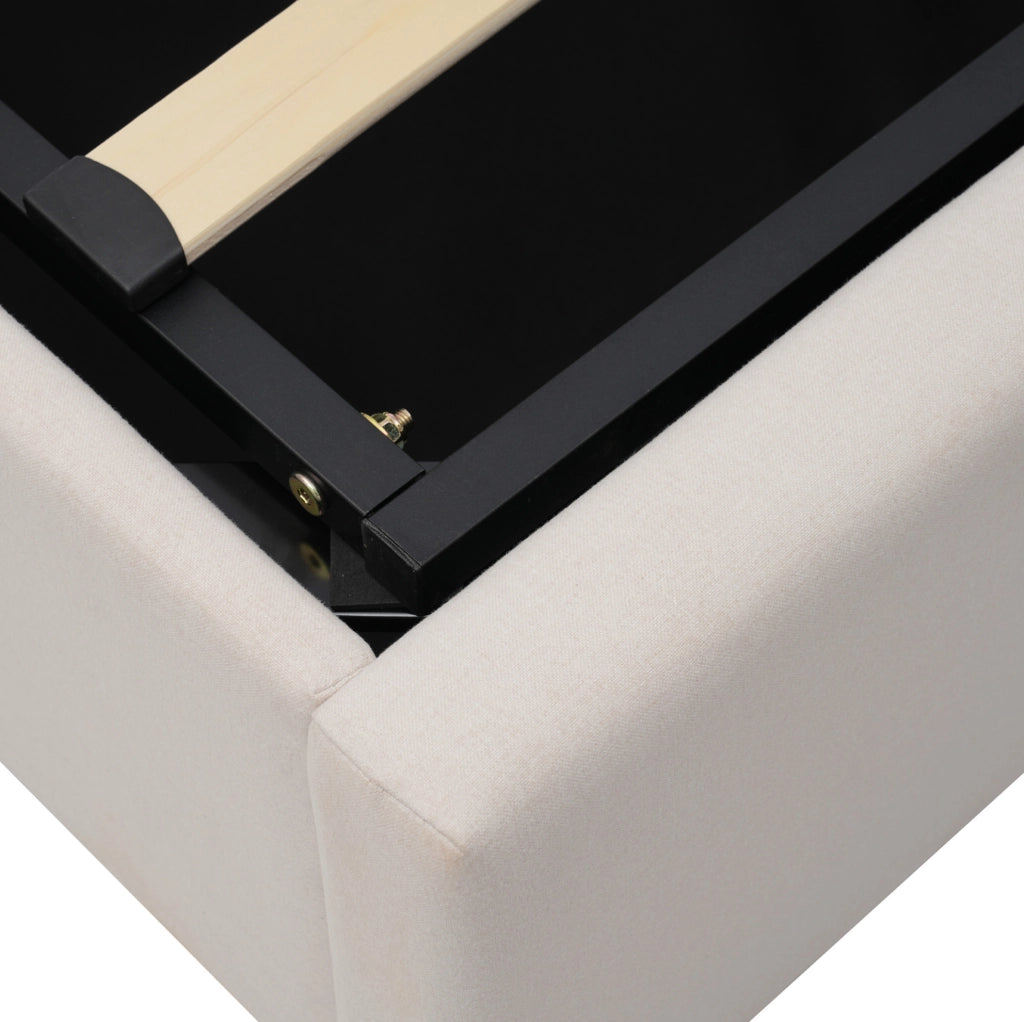 Letto matrimoniale 160x200 cm con contenitore, USB e USB-C in cotone e lino beige