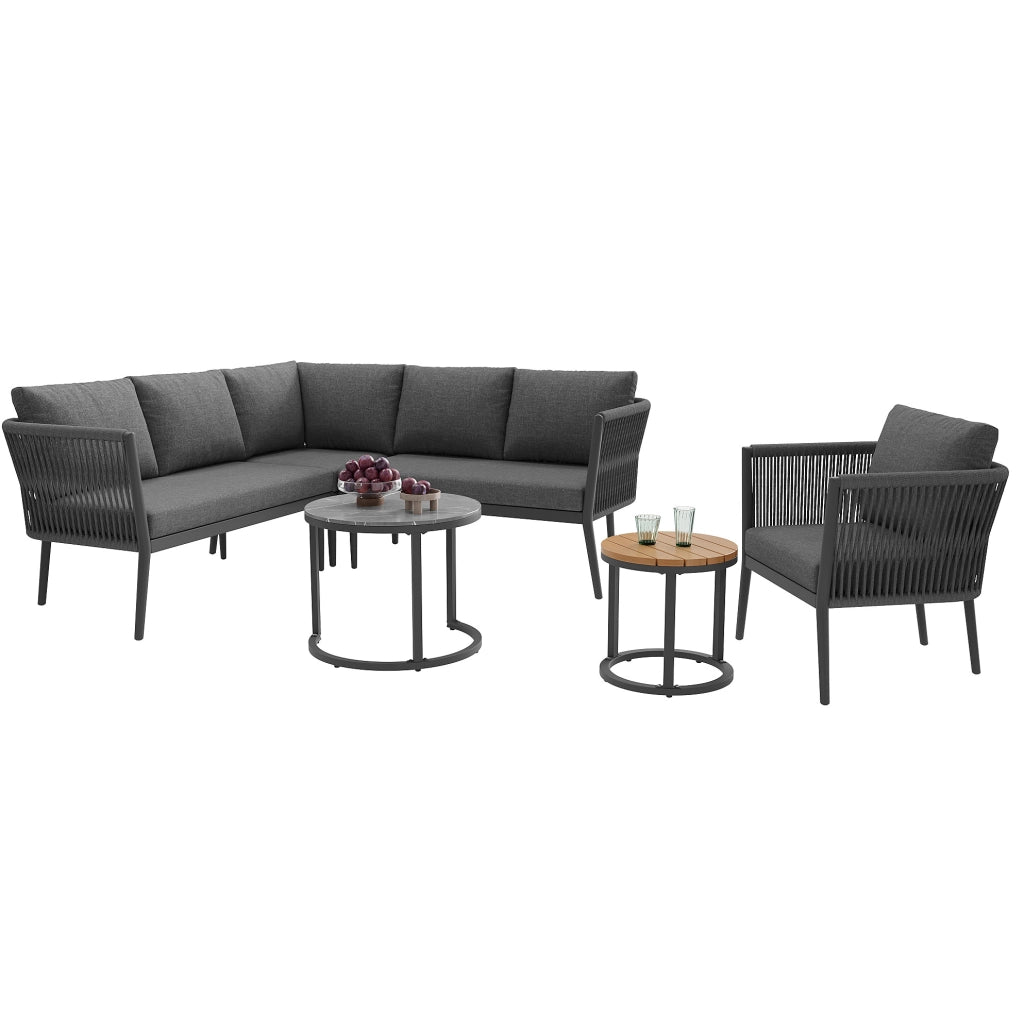 Set Salotto da Esterno Modulare 6 Pezzi per 5-6 Persone con Poltrone in PE Rattan e Tavolini per Giardino, Terrazza o Balcone, Grigio