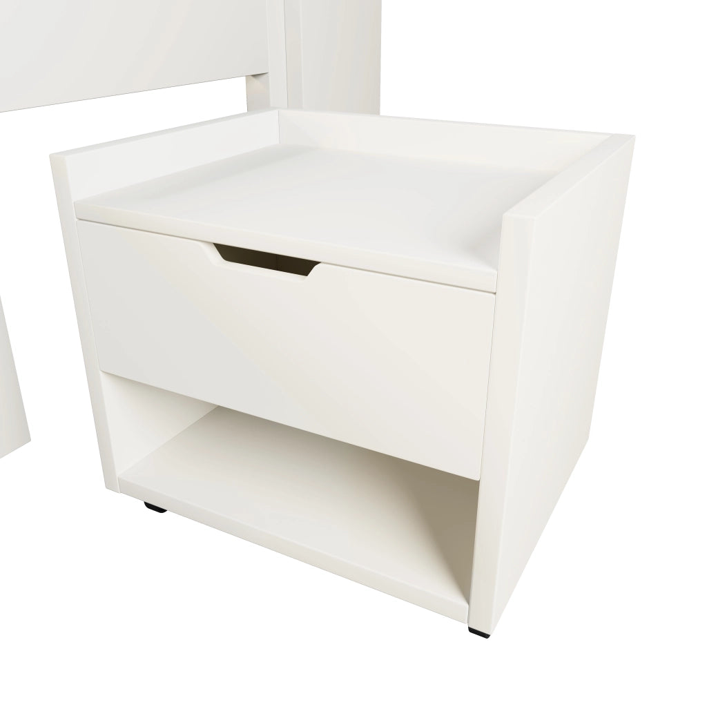 Letto matrimoniale 140 × 190 cm con comodini mobili in legno bianco LED USB Type-C cassetto e ripiani