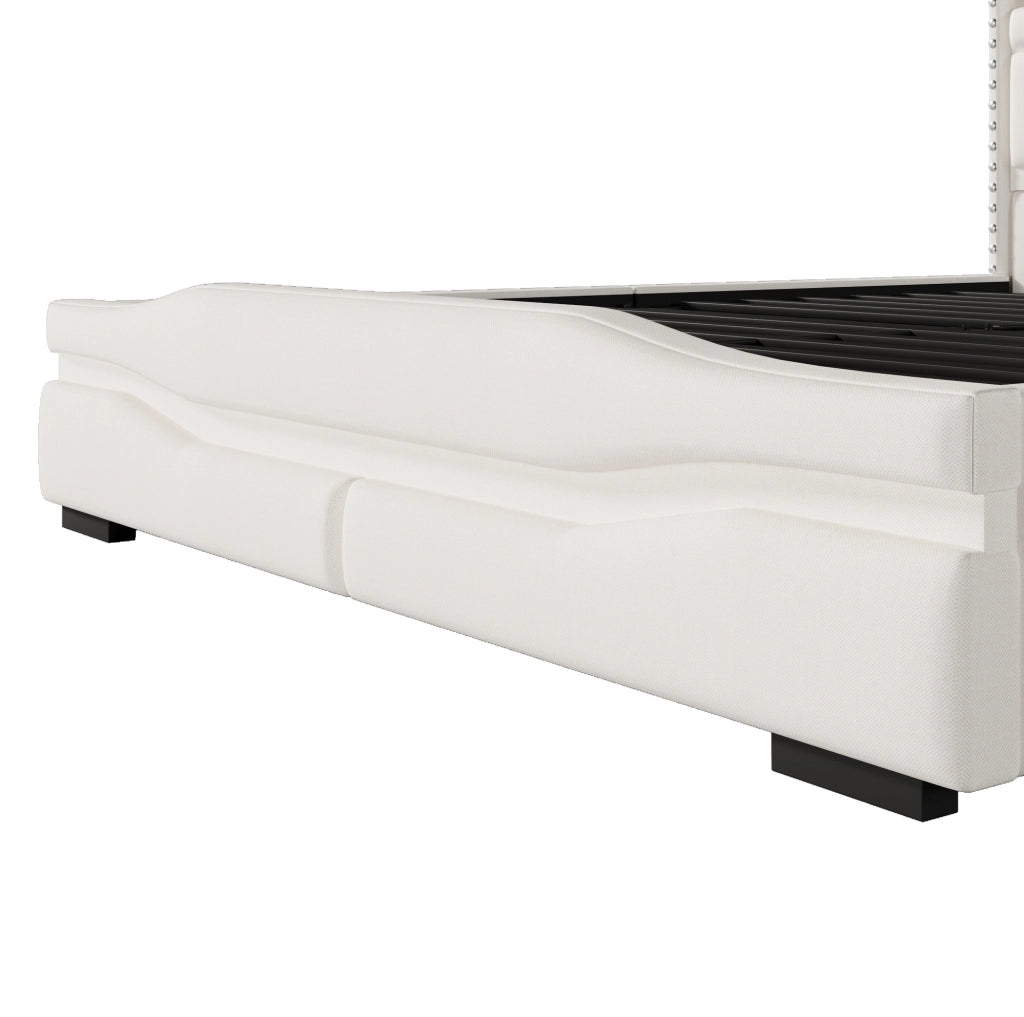 Letto imbottito 160x200 cm con contenitore idraulico, LED e prese USB-C in lino beige