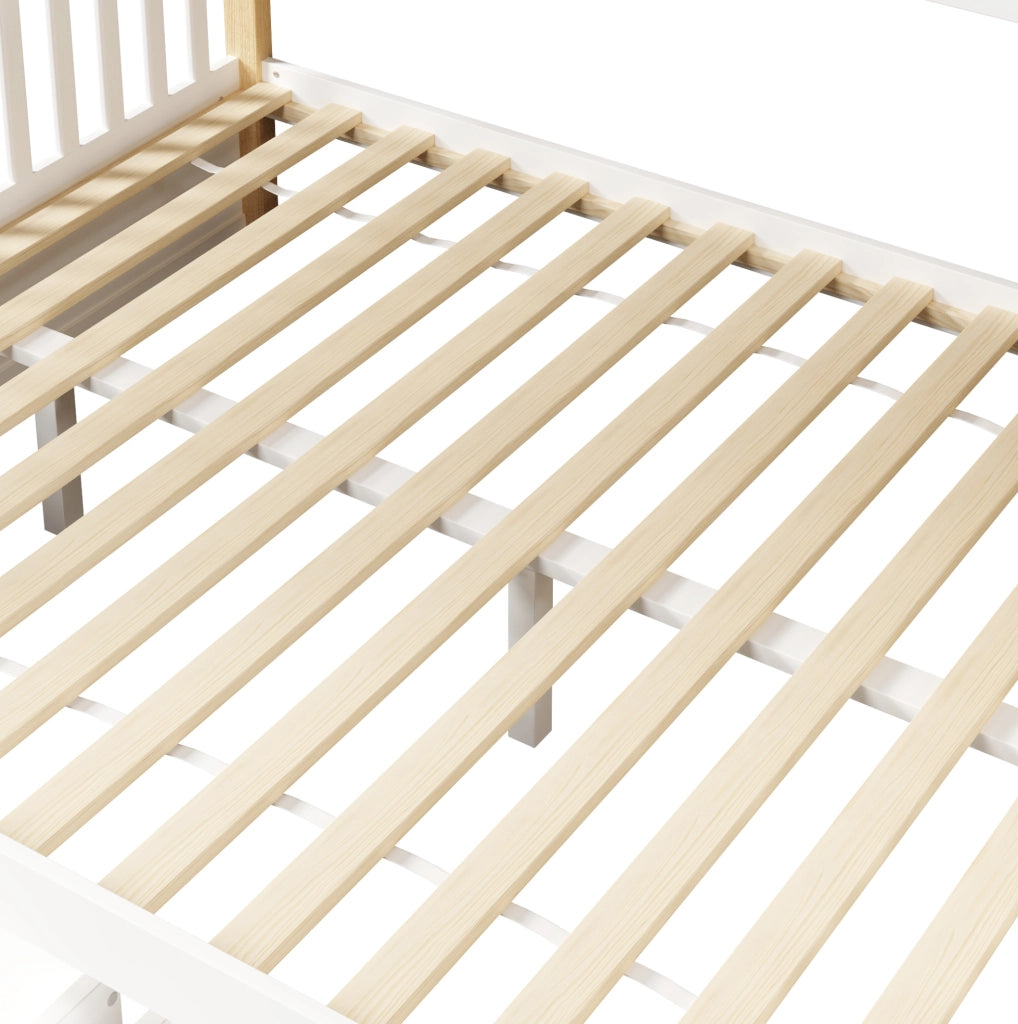 Letto a castello 90 x 200 e 140 x 200 cm in pino bianco naturale con cassetti
