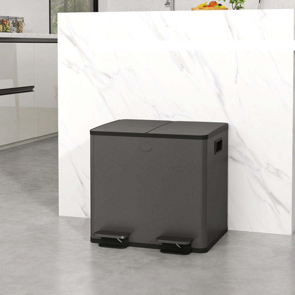 Cestino doppio ¨C Minimal ¨C Acciaio inox, plastica, nero