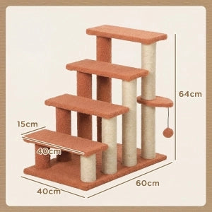Scala per gatti con tiragraffi in corda di juta e pallina marrone in legno 60 × 40 × 64 cm