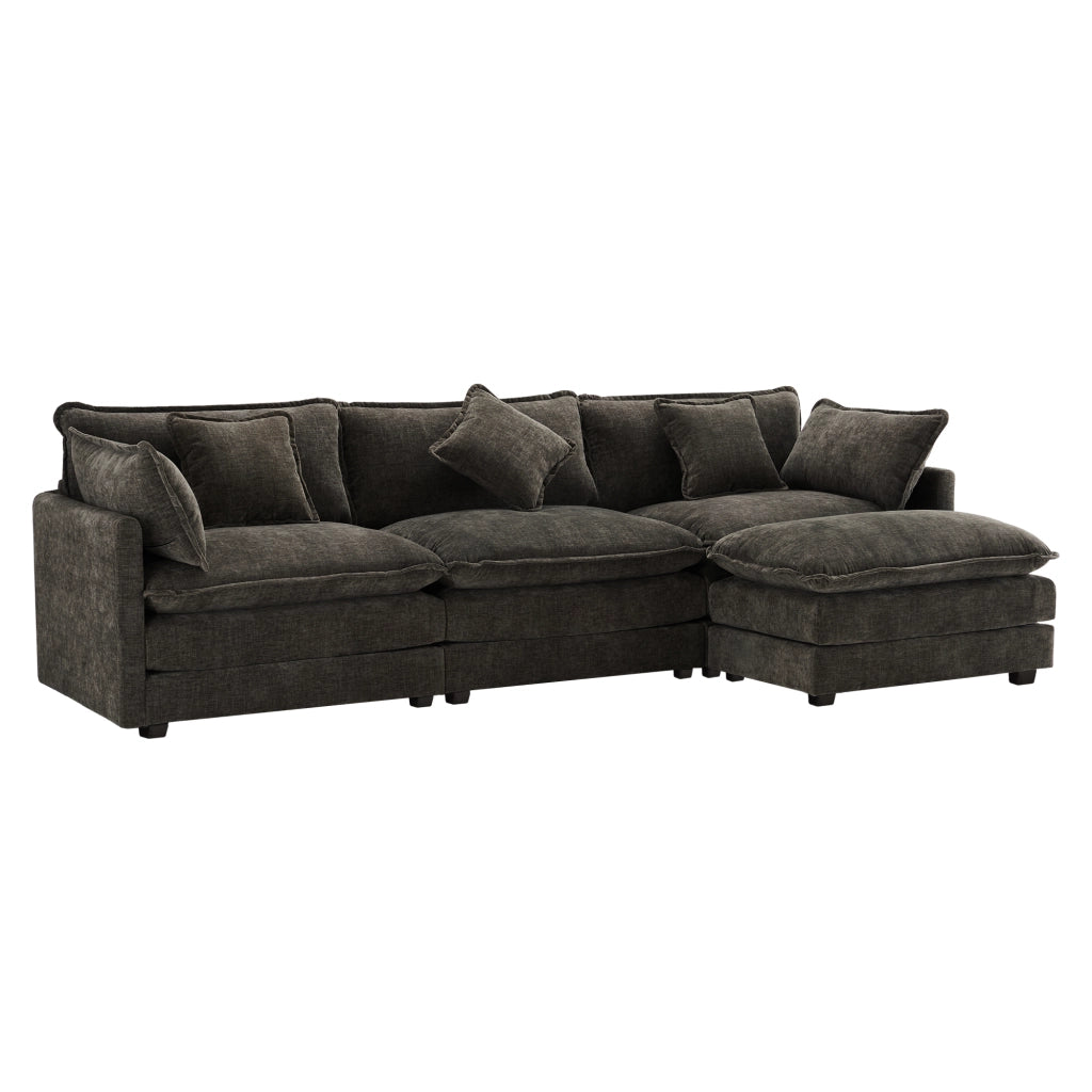 Divano 3 posti con pouf mobile 283x147 cm in chenille grigio scuro