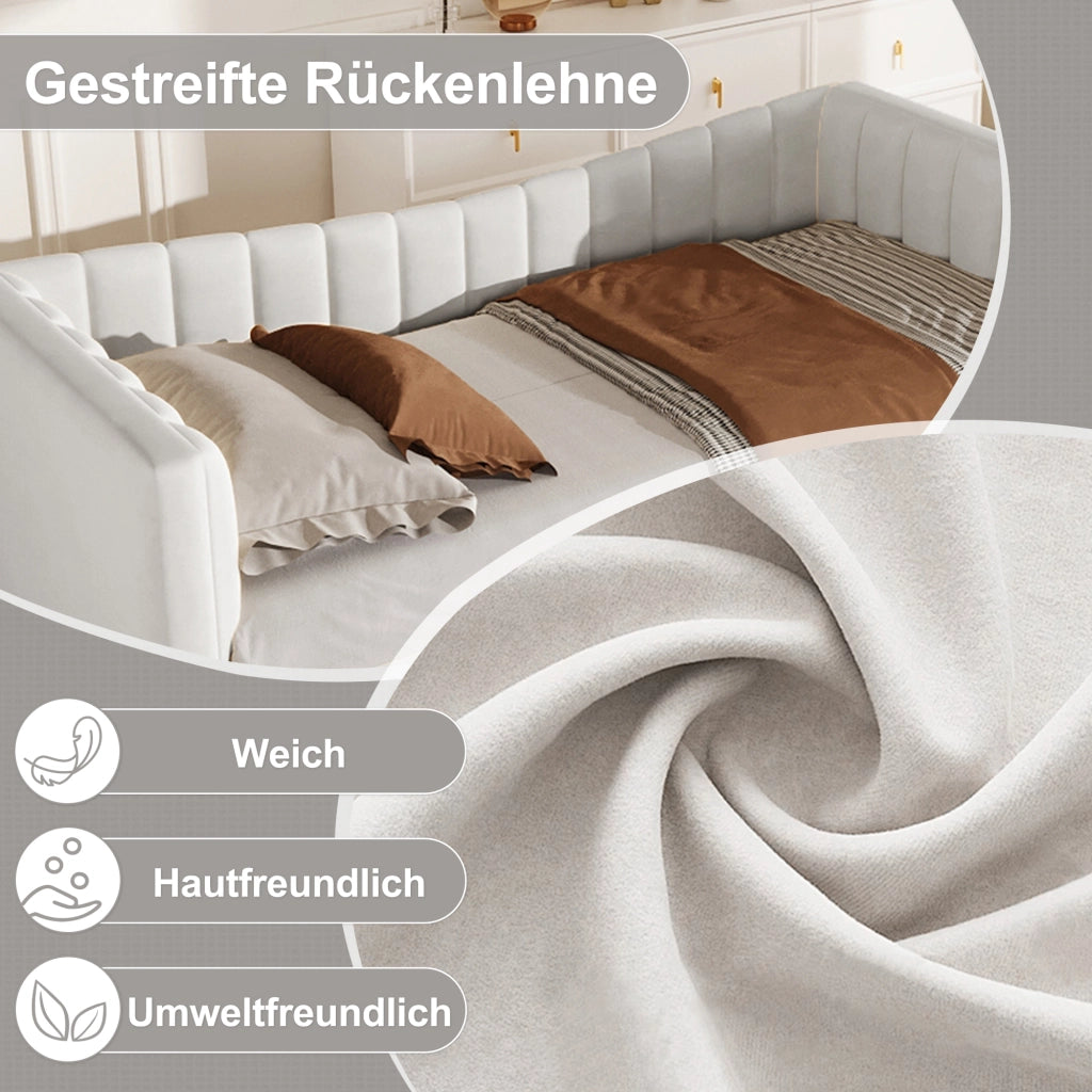Letto divano 90 × 200 cm 1 posto con letto estraibile; senza materasso; in velluto e MDF; bianco