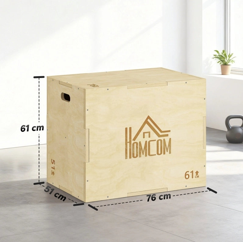 Plyo box 51 61 76 cm naturale in legno con maniglie per allenamento