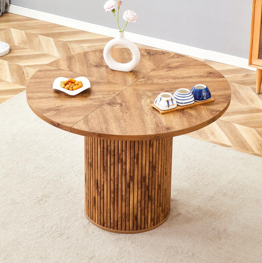 Tavolo da pranzo rotondo ?100 cm in MDF con gambe cilindriche e vano contenitore