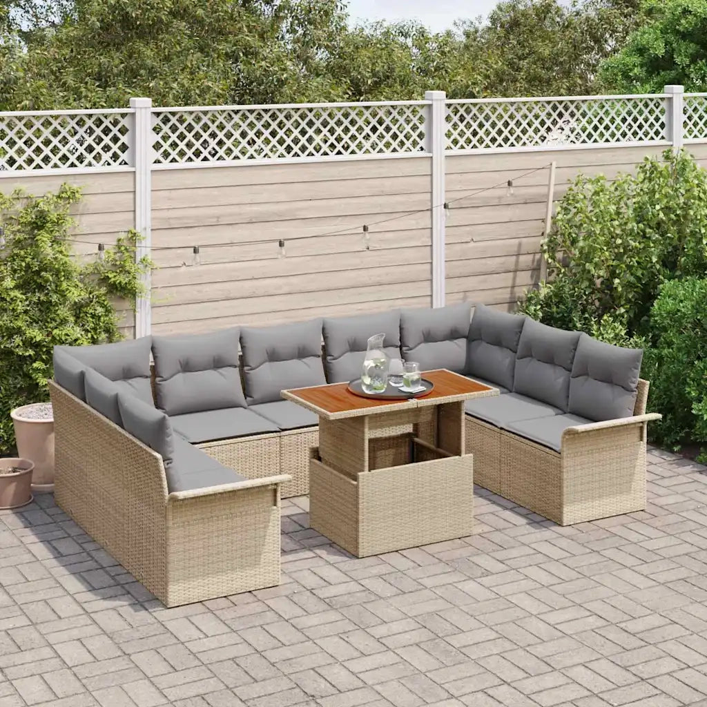 Set Divano da Giardino con cuscino 10 pcs beige e grigio chiaro