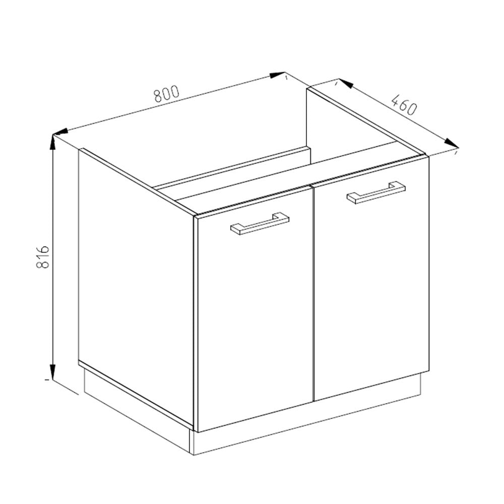 Vicco Base per lavello Sonoma 80 cm con ante, senza piano di lavoro