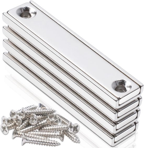 Magnetodi Neodymium Extra Forte - Magnetrettangolare con Foro - Chiusura Magnetica - Magnetrettangolare Regolabile - 60 x 13,5 x 5 mm - 4 Pezzi - Magnetodi Posteriore