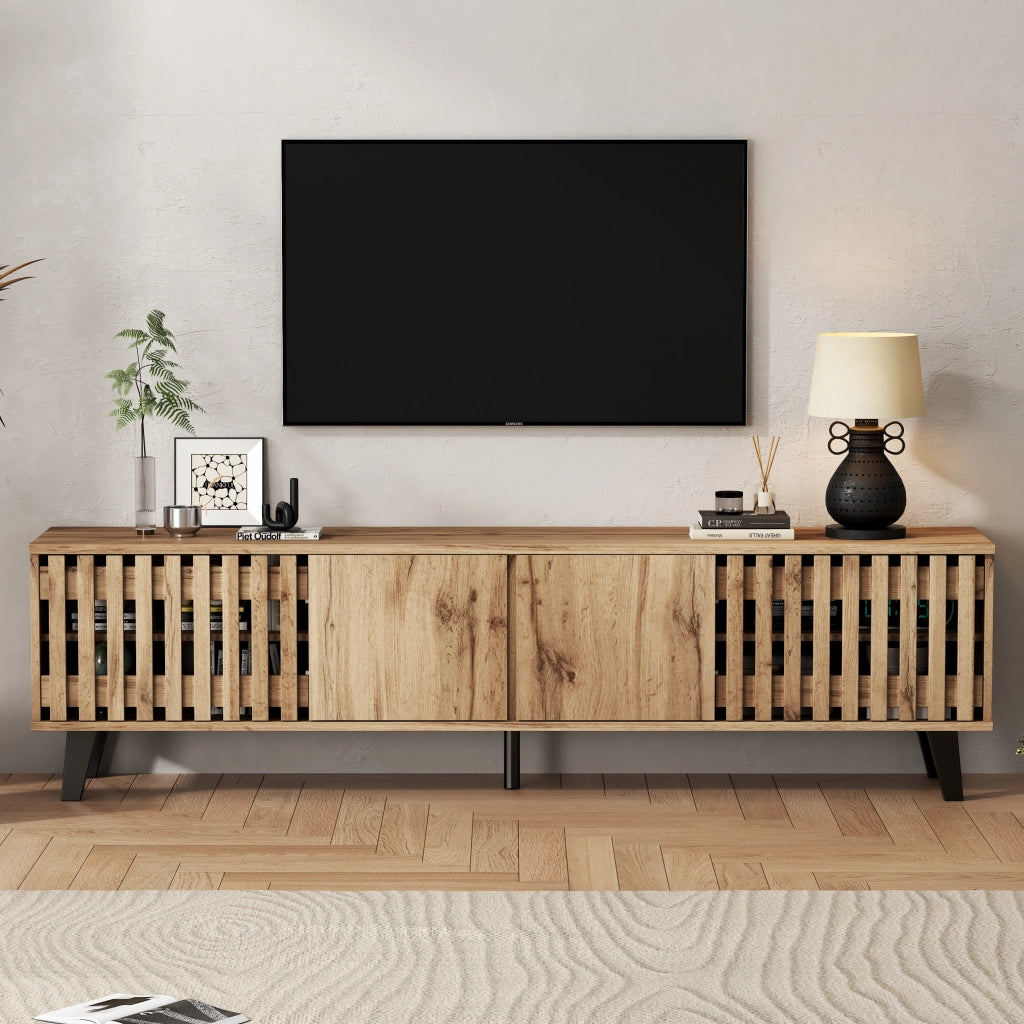 Set mobile TV e credenza in truciolare effetto legno naturale con vani e ante