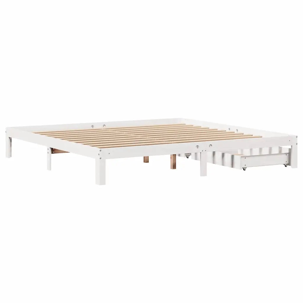 Giroletto con Cassetti Bianco 180x200 cm Legno Massello di Pino 3301955