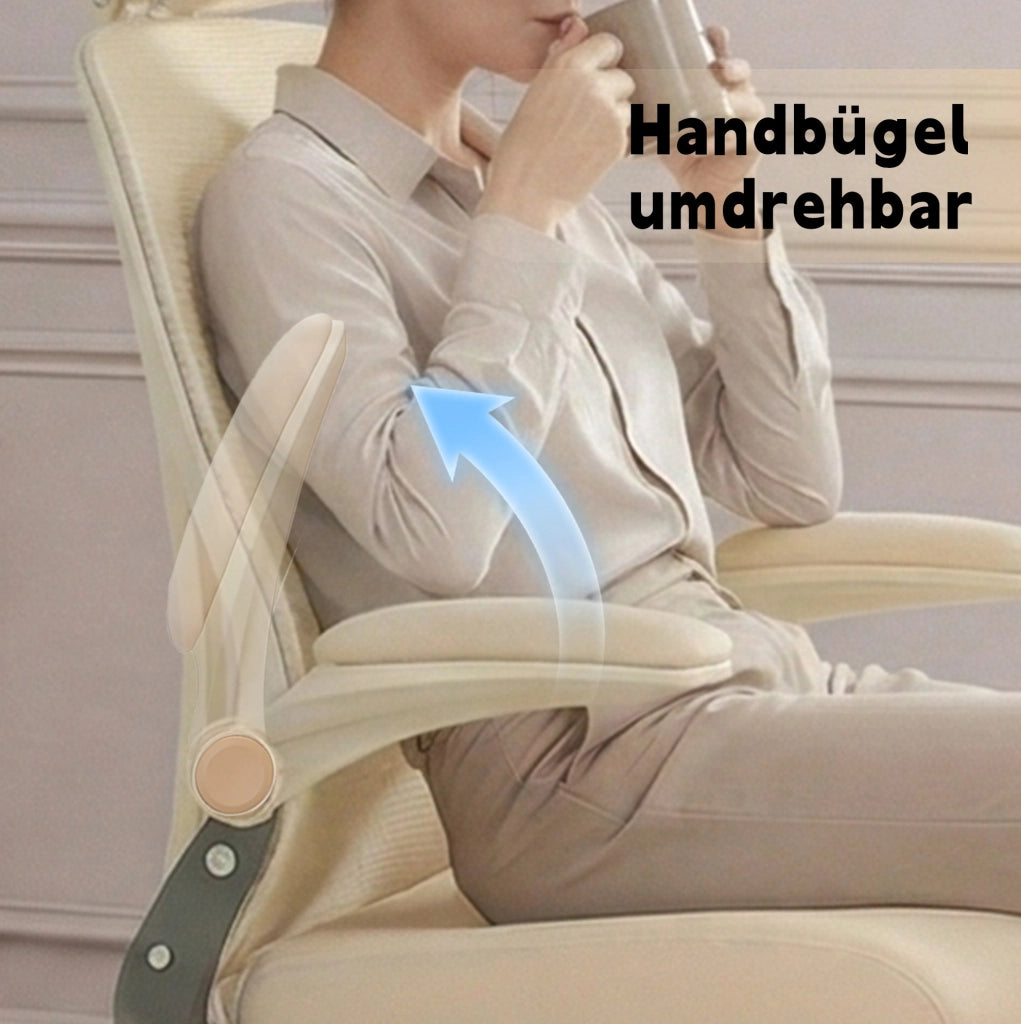 SEDIA UFFICIO Ergonomica Pieghevole con Poggiatesta 3D Crema