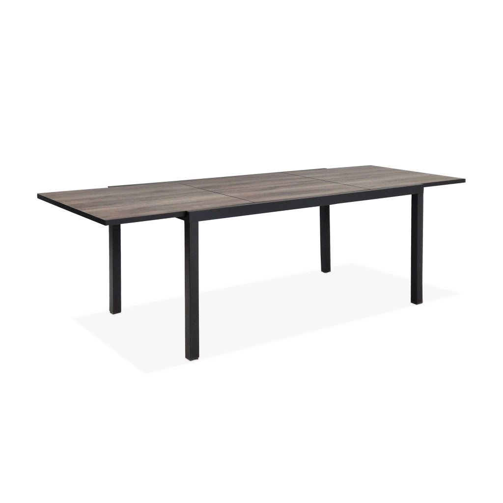 Set tavolo da giardino allungabile in alluminio effetto legno con 8