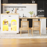 Mobile base da cucina con piano allungabile LED RGB 2 cassetti ante in vetro MDF bianco