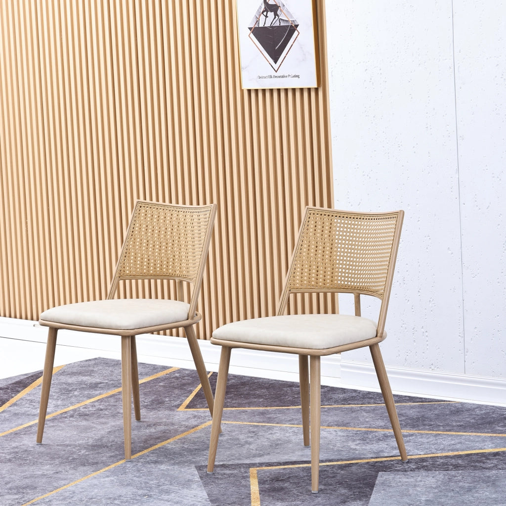 Set di 2 sedie in rattan con seduta in PU; beige