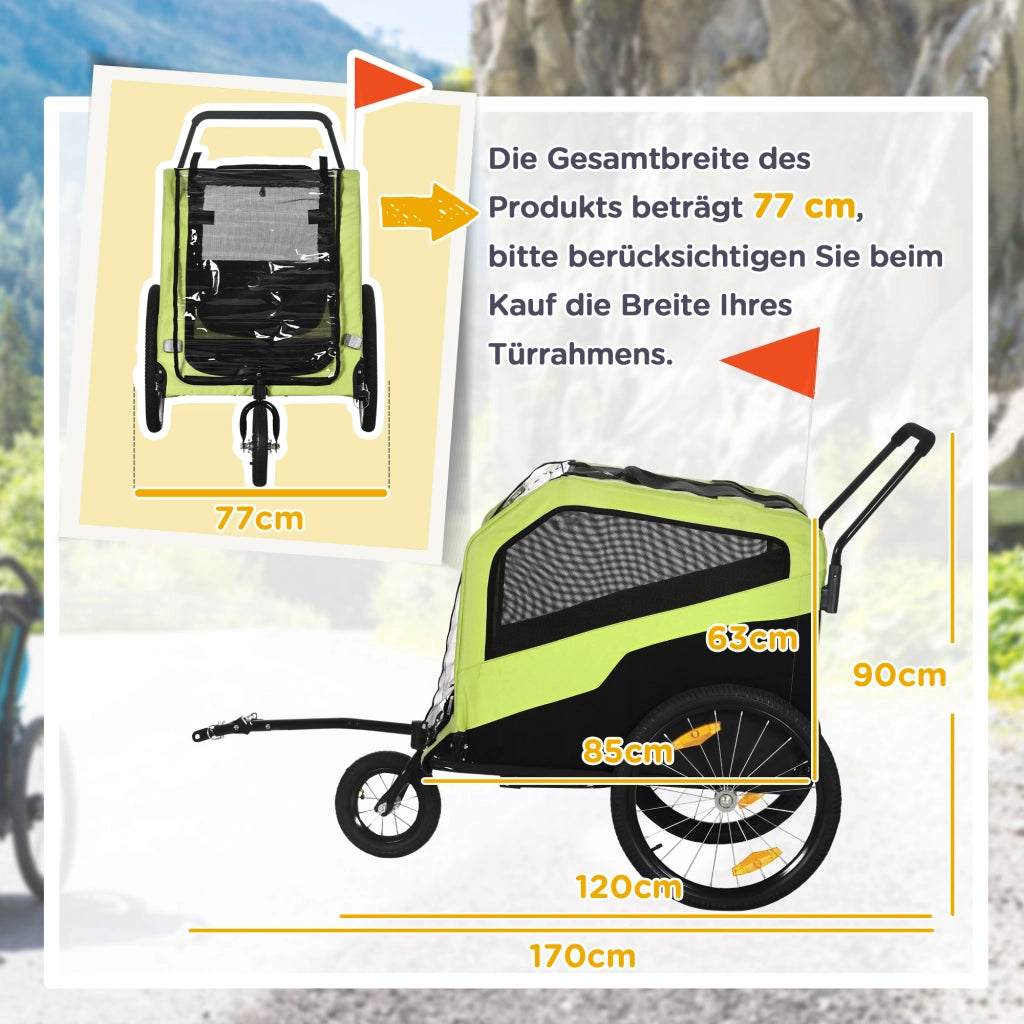 Rimorchio per cani 2 in 1 convertibile in passeggino con telaio in acciaio e tessuto Oxford verde fino a 30 kg