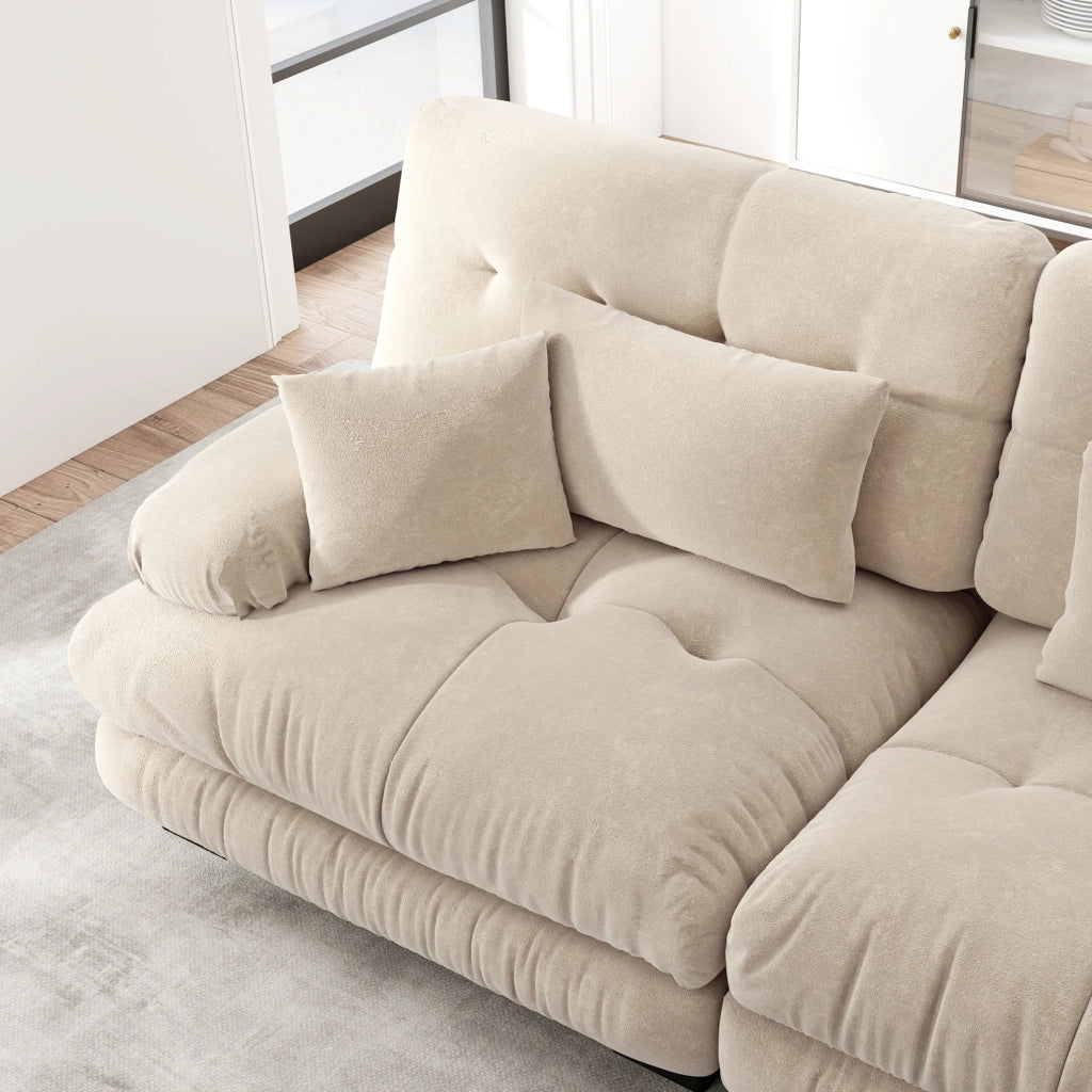 Divano modulare in chenille con ottoman mobili; caffè chiaro