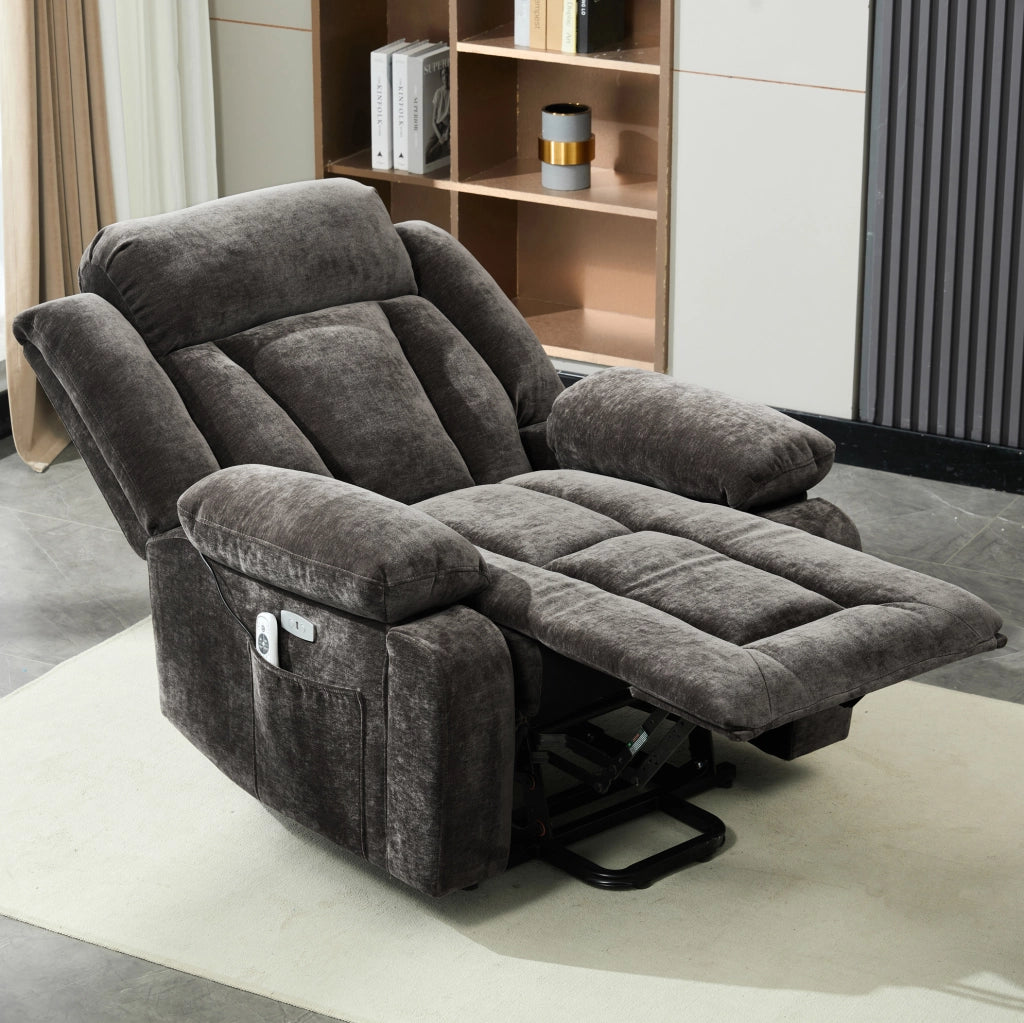Poltrona relax elettrica elevabile con massaggio 8 punti, riscaldamento lombare e USB marrone