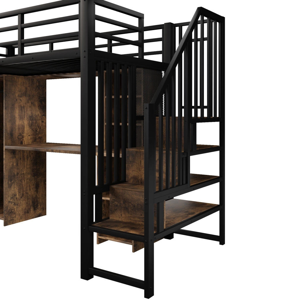 Letto a soppalco 90x200 cm con armadio, scrivania e vani contenitori