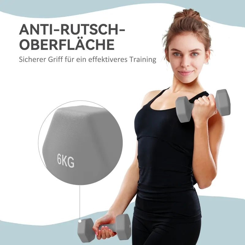 Set 2 Manubri Esagonali 6 kg, Antiscivolo, Delicati sul Pavimento, Grigi