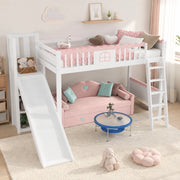Letto a soppalco per bambini 90 x 200 cm con scivolo, LED e ripiani