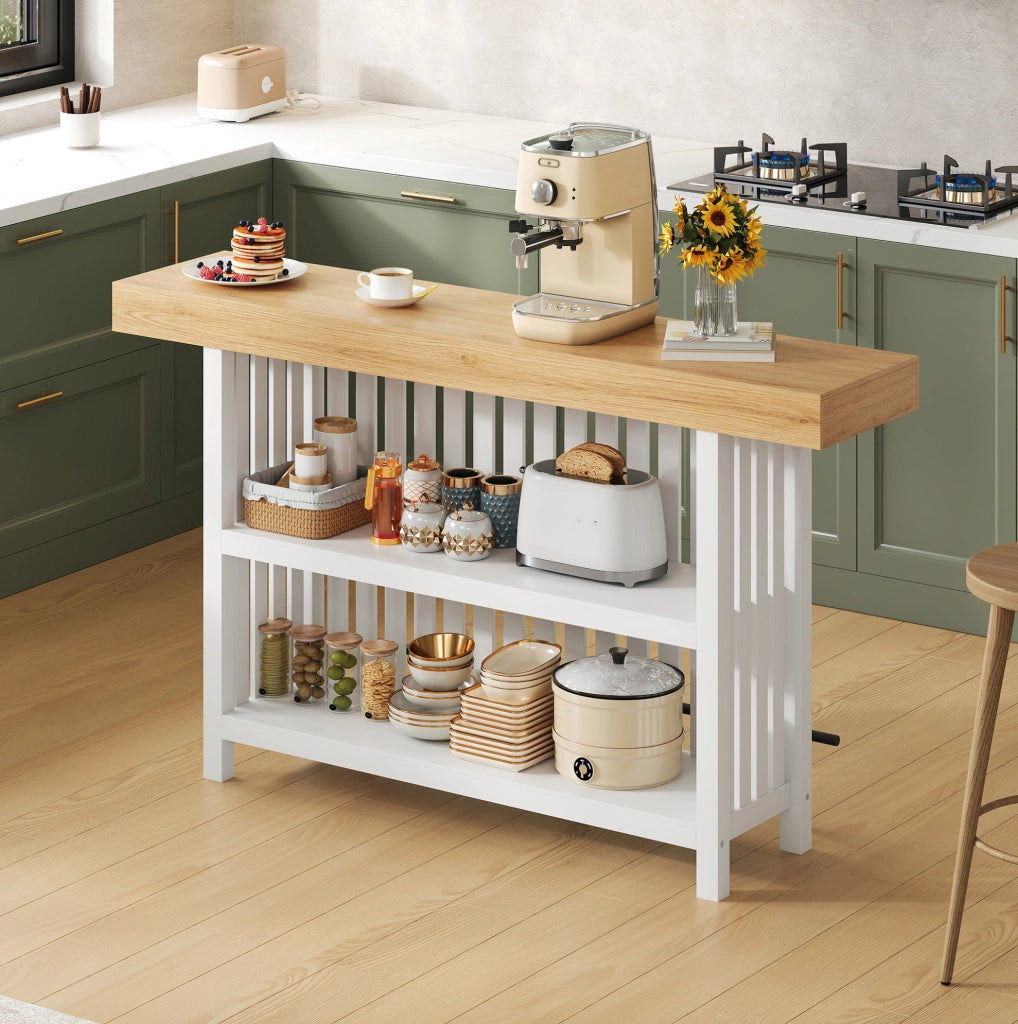 TAVOLO da bar 160x40x105 cm MDF Bianco con poggiapiedi e 2 ripiani