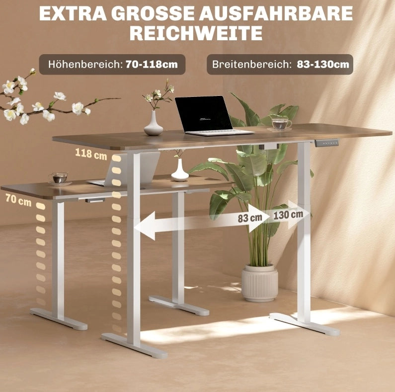 Struttura Scrivania Regolabile Elettricamente con Doppio Motore, Controllo a 3 Memorie, Bianco, Dimensioni 83-130x70-118 cm