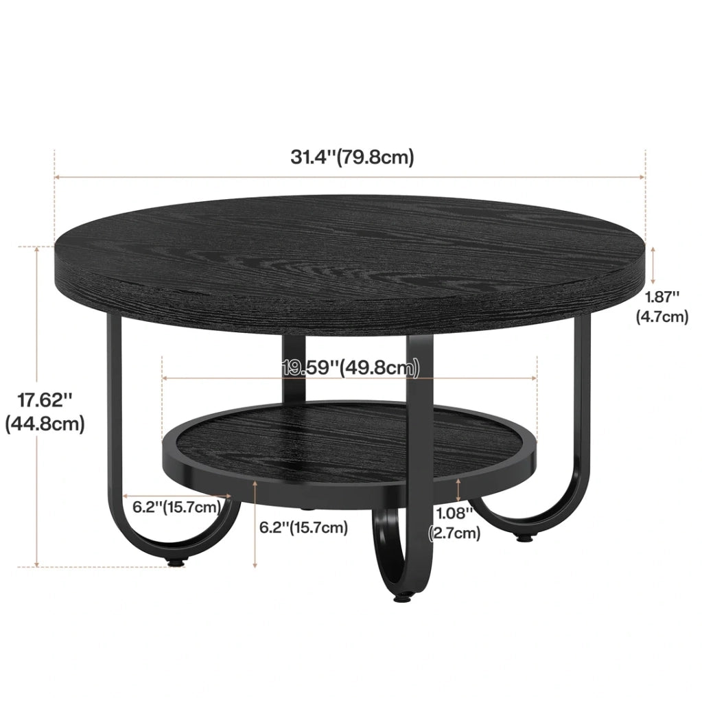 Tavolino da caff¨¨ rotondo a 2 livelli ?79 cm in MDF e metallo nero