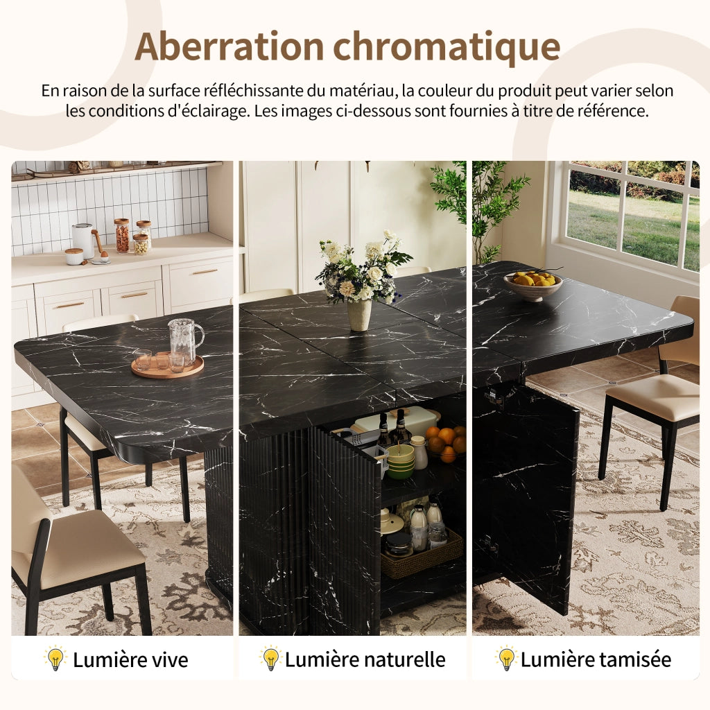 Tavolo allungabile da pranzo con vano contenitore piano estensibile e piedi regolabili in MDF e metallo nero