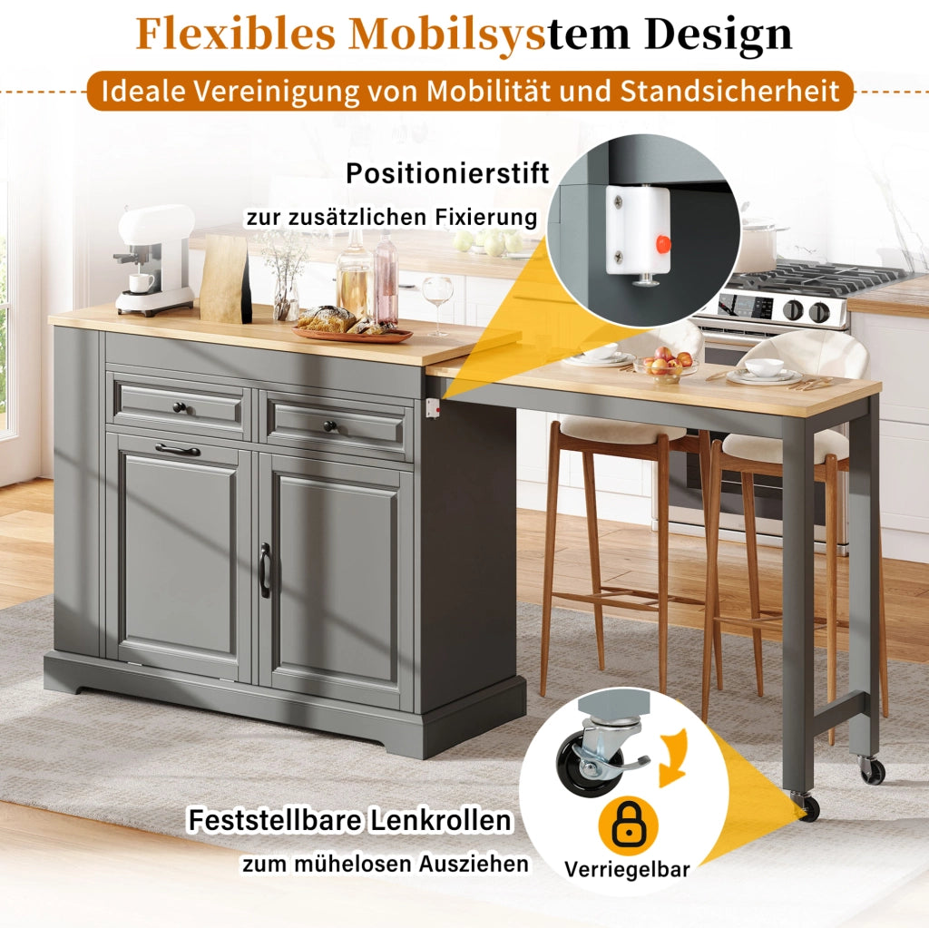 ISOLA da Cucina Mobile Estensibile 112-180x45x92 cm MDF Grigia