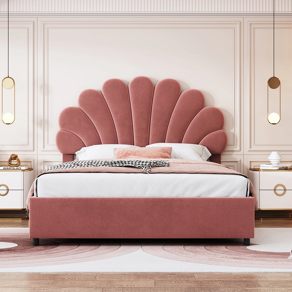 Letto bambino con cassone - Xylo - 140x200 cm - velluto rosa