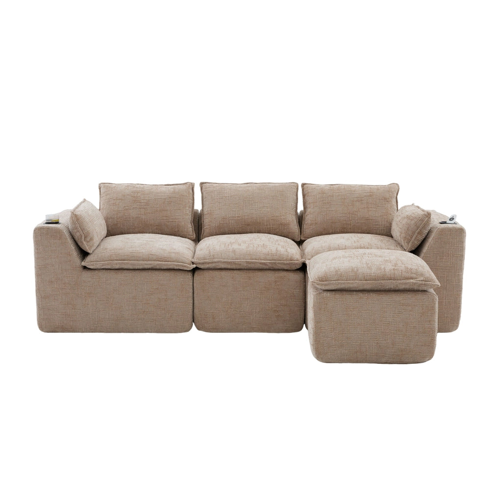 Divano 3 Posti con Poggiapiedi e Cuscini ¨C MINIMAL ¨C Chenille Kaki