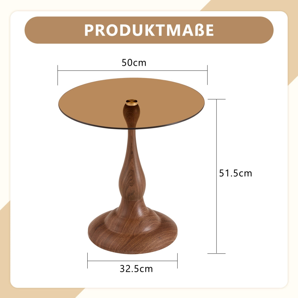 Tavolino da divano rotondo con piano in vetro temperato e base in metallo marrone diametro 50 cm altezza 51.5 cm