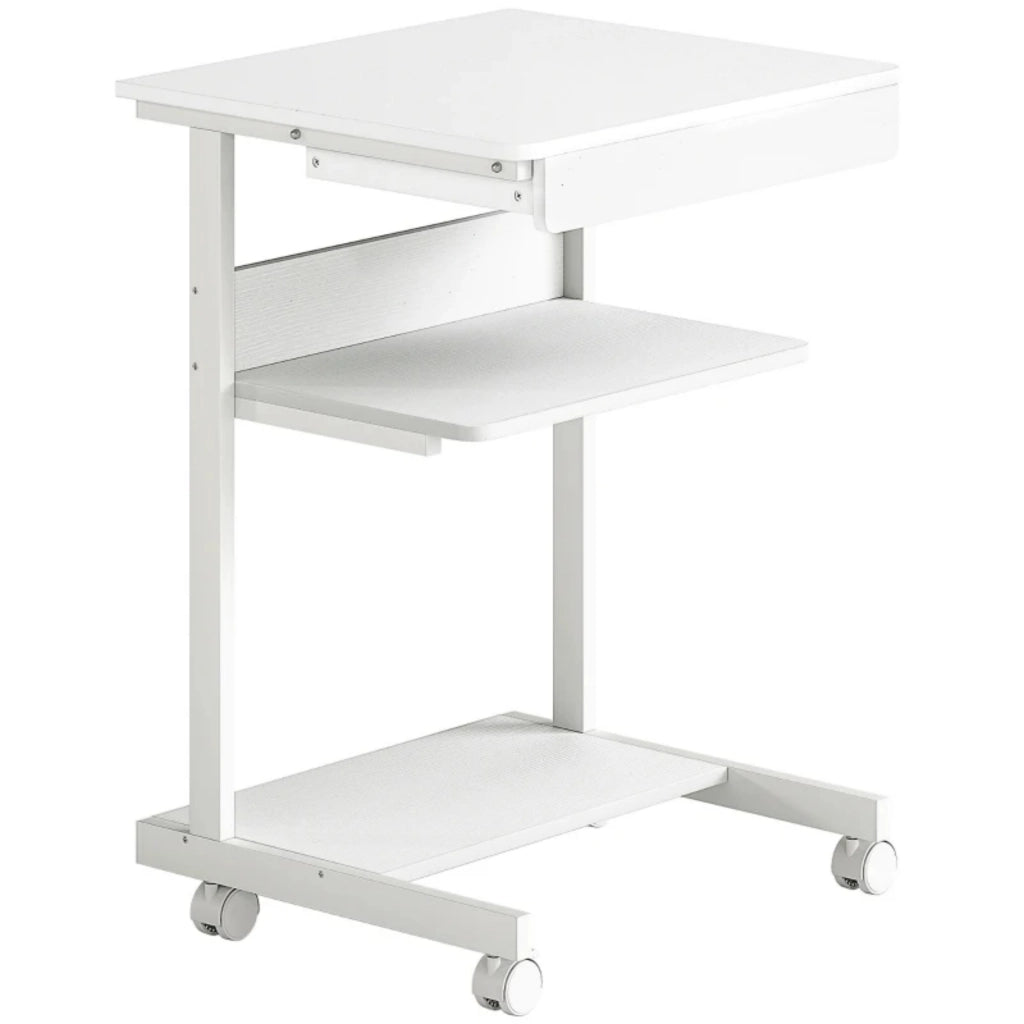 Scrivania per computer con ruote, scrivania 56 x 51 cm con stoccaggio, cassetto, scomparto e supporto CPU per ufficio e home office (solo scrivania per computer)