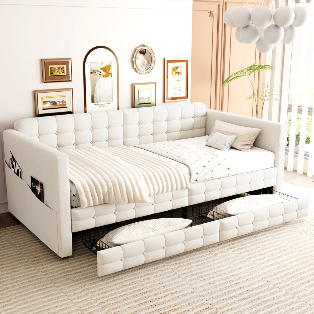 letto imbottito velluto beige 90 x 190 cm