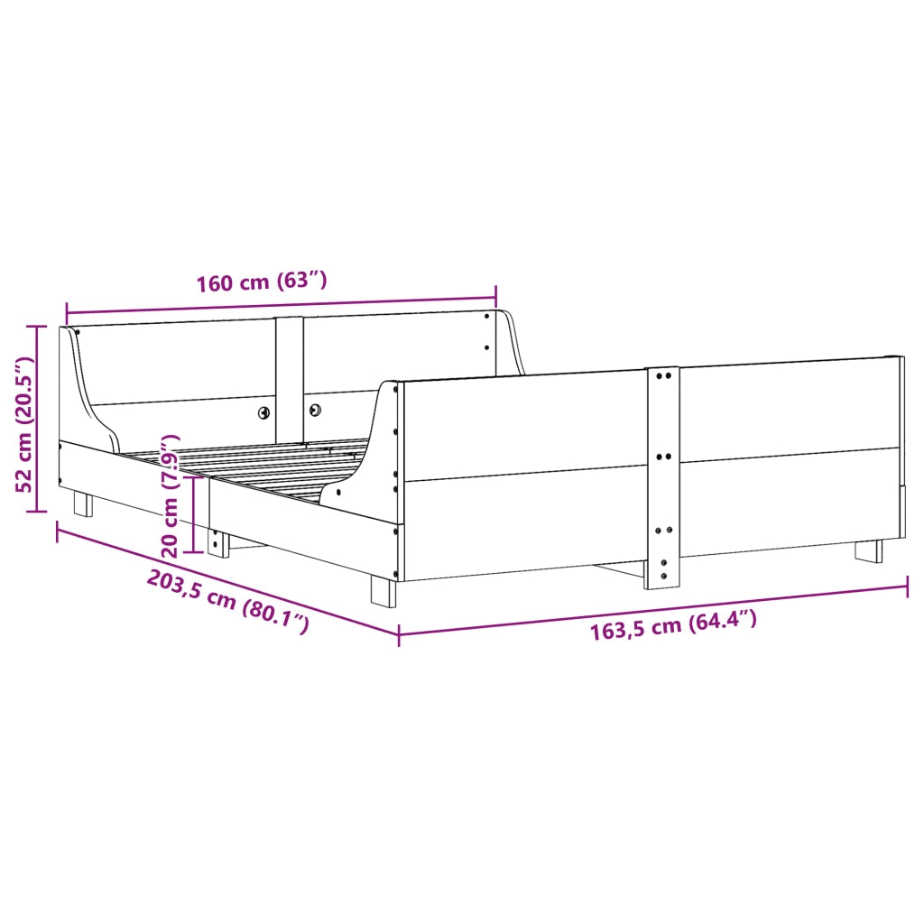 Letto senza Materasso-Struttura Letto Bianco 160x200 cm Legno Massello di Pino 927444